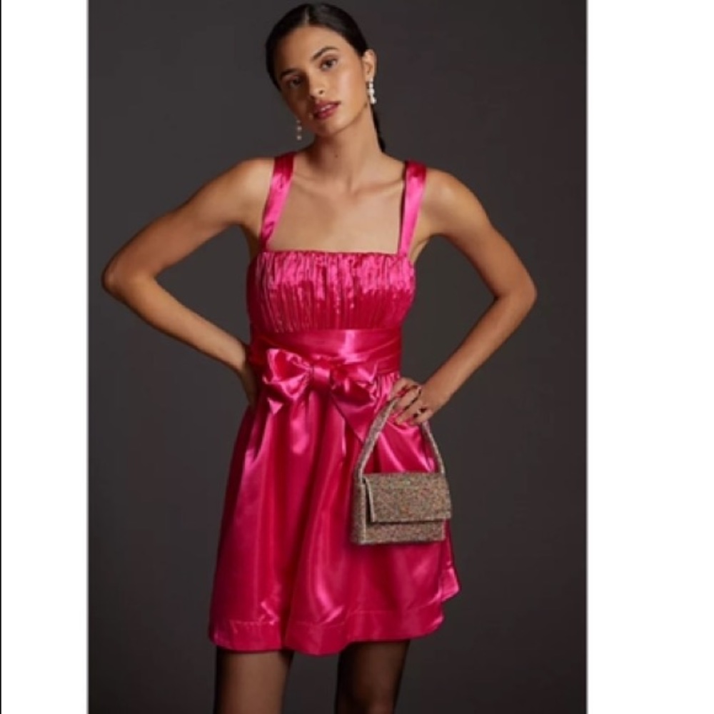 Maeve Bow-Tie Satin Mini Dress